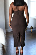 Women's Casual Bodycon Halter Midi Dress Ribbed Knit Cutout Sleeveless Party Dress