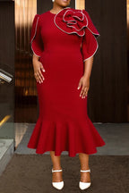Women's Three-Dimensional Flower Dress Round Neck Shirt With Dresses