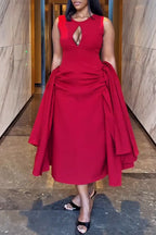 Women's Elegant Side-Tie Cutout-Neckline Midi Dress