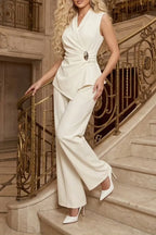 Women's Elegant Commuter Pleated Vest Pants Set