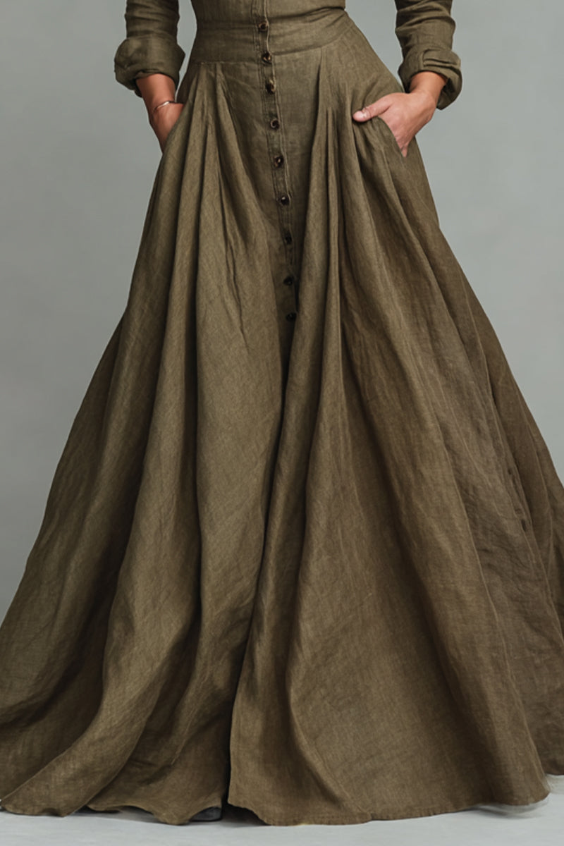 Womens Lapel Row Solid Color Elegant Temperament Dress