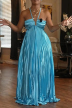 Women's Fashion Satin Halter Pleated Dress