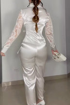 Women's Commuter Lace Sleeve Panel Blouse Pants Set