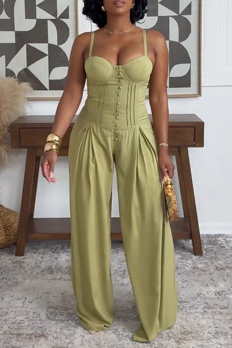 Women's Elegant Waist Defined Cami Wide Leg Jumpsuit