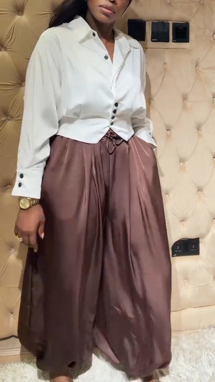 Womens Collar Shirt + Pants Casual Suit