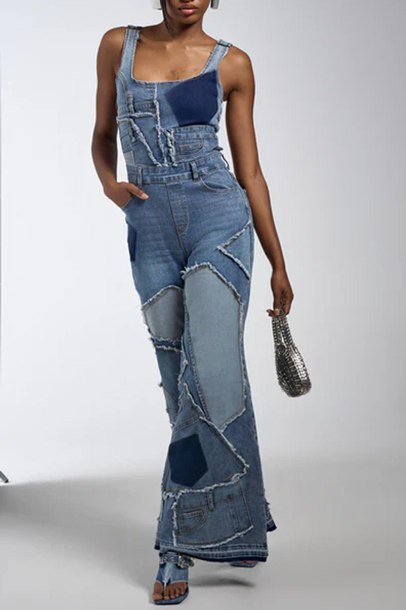 Women's Comfortable Casual Denim Patchwork Jumpsuit