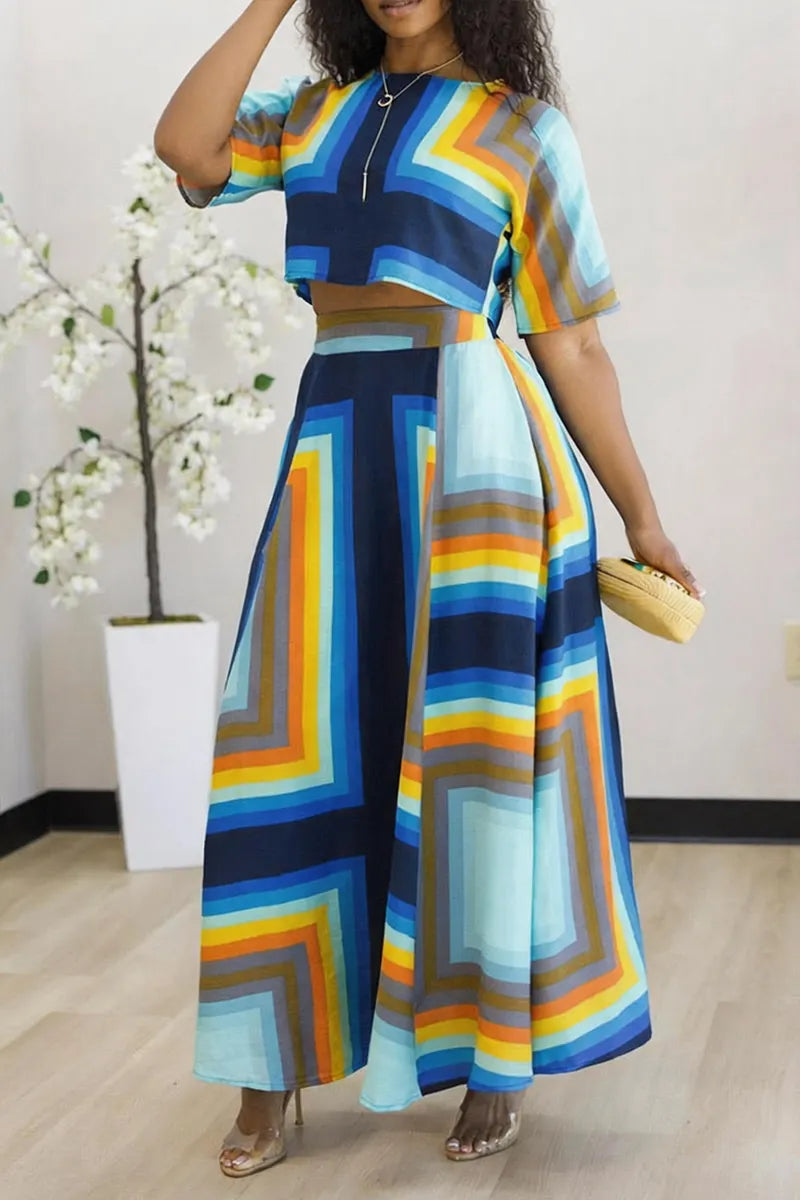 Women's Casual Pattern Print Cropped Top Skirt Set