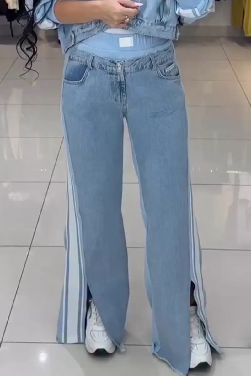 Women Collar Jacket+ Pants Casual Denim Suit
