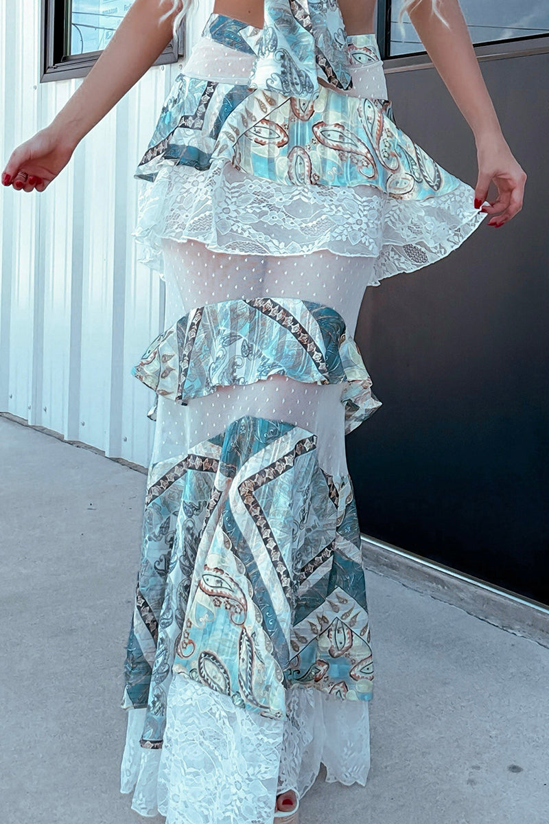 Women's Elegant Color-Block Strapless Top & Long Skirt