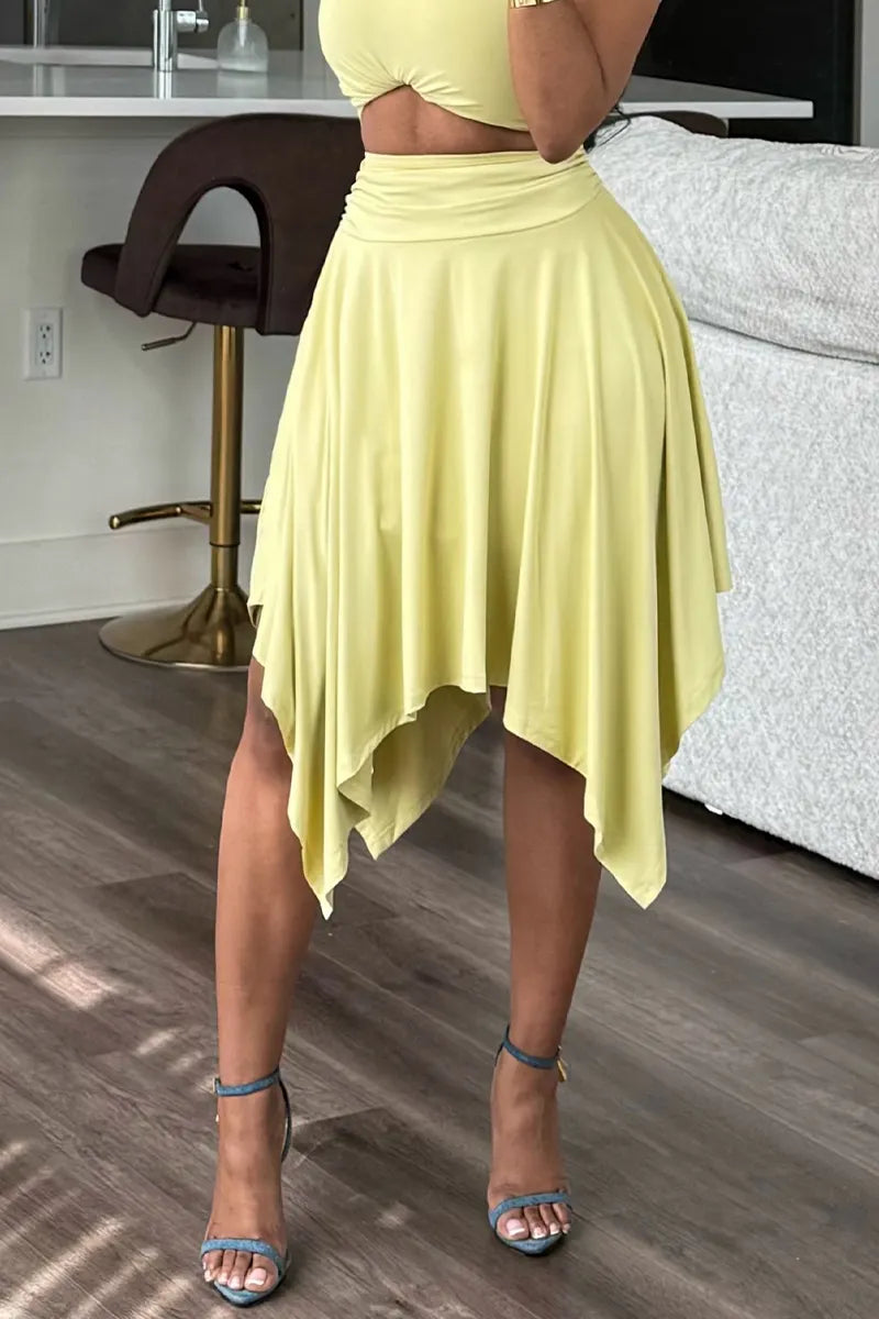 Women's Casual Short Sleeve Crop Top and Asymmetric Hem Midi Skirt