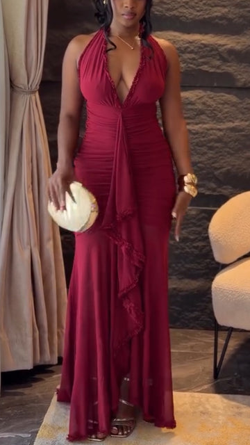 Women Neck Hanging Patchwork Elegant Temperament Dress