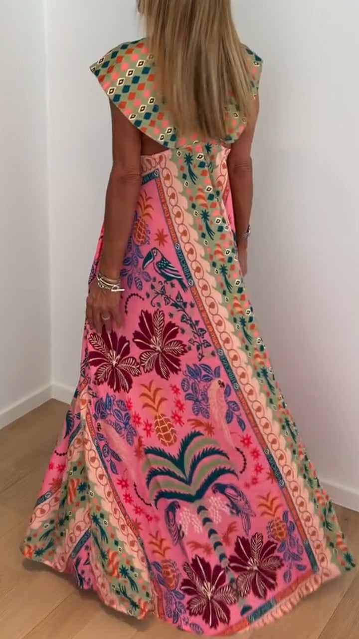 Womens V-neck Printed Loose Casual Dress