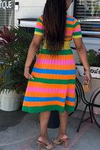 Women's Casual Multicolor Stripe Knit Top & Skirt