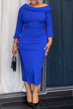 Women's Elegant One Shoulder Button Trim Dress