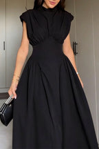 Women's Elegant Waist Defined Pleated A Line Dress