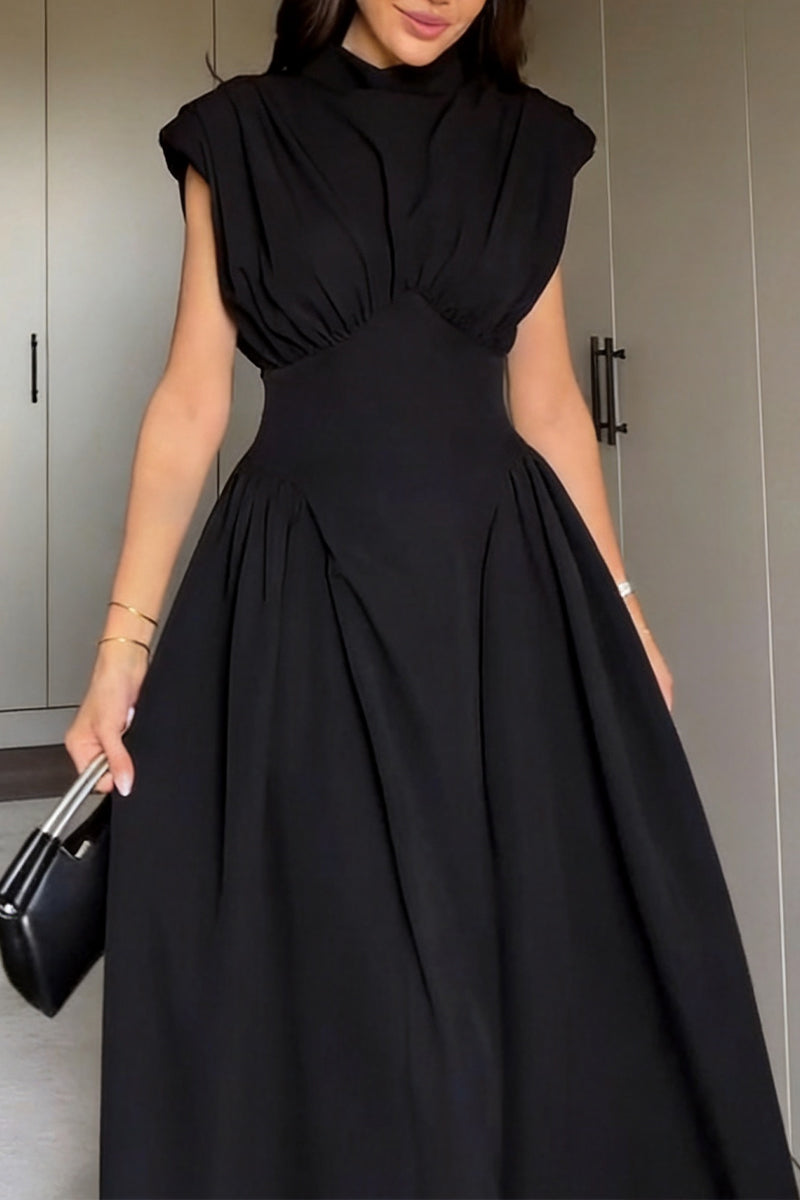 Women's Elegant Waist Defined Pleated A Line Dress
