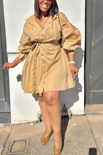Women Elegant Casual Dress with A Lapel and Button-down Design and A Fitted Waist