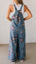 Women's Printed Pocket Casual Denim Overalls