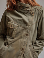 Retro Stand Collar Slanted Placket Pocket Jacket