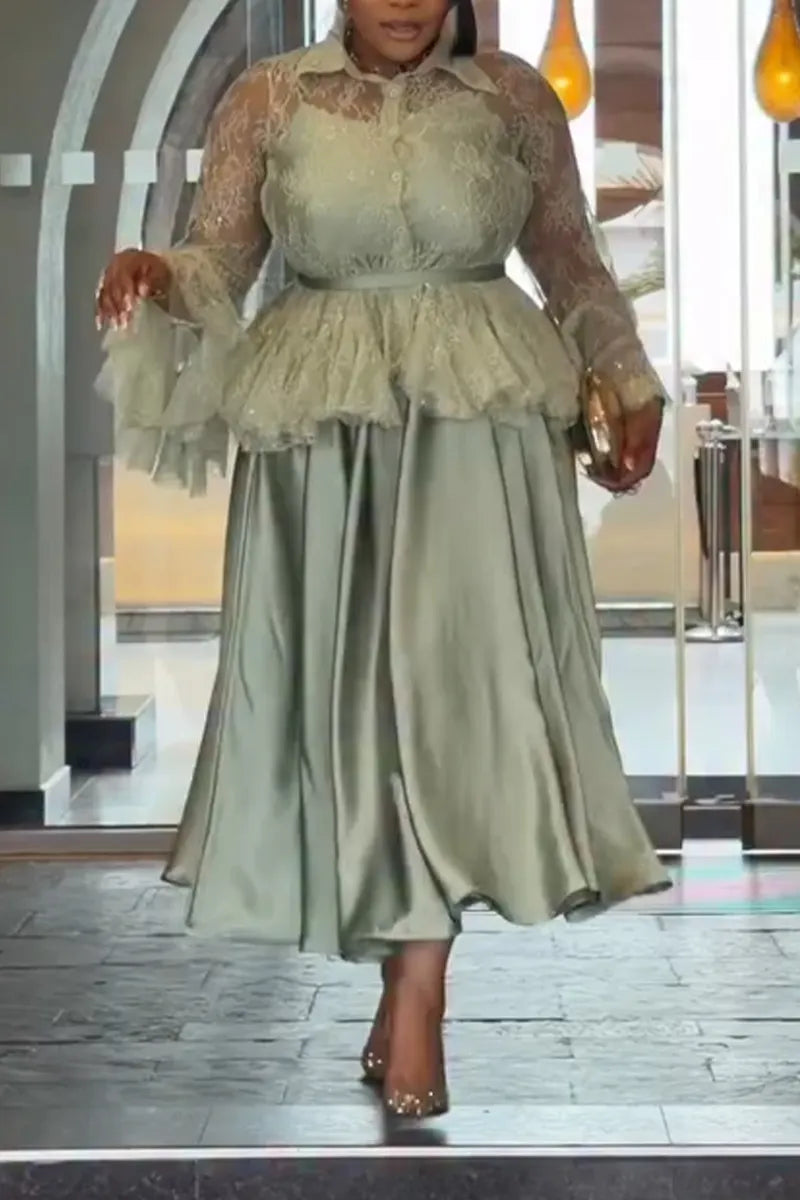 Women Elegant Temperament Spaghetti Strap Dress or See Through Lace Patterned Cardigan