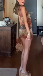 Women Spaghetti Strap Patchwork Tassel Sexy Temperament Party Casual Style Dress