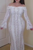 Women's Lace Hollow Out Fitted Long Sleeved Resort Dress
