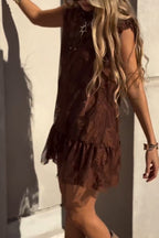 Women Round Neck Patchwork Pattern Casual Mini Dresses