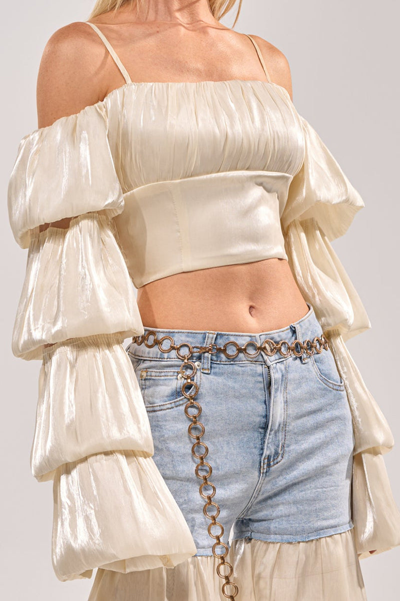 Women's Strappy Tulip Hem Crop Top Or Denim Paneled Tulip Hem Wide Leg Trousers
