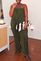 Women Strapless Solid Color Loose Casual Jumpsuit