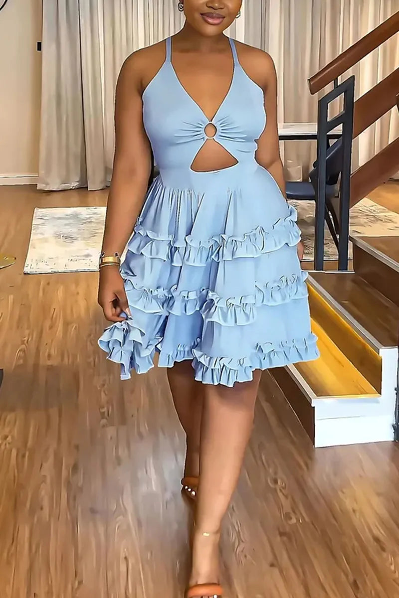 Women's Backless Spaghetti Strap Cropped Party Dress