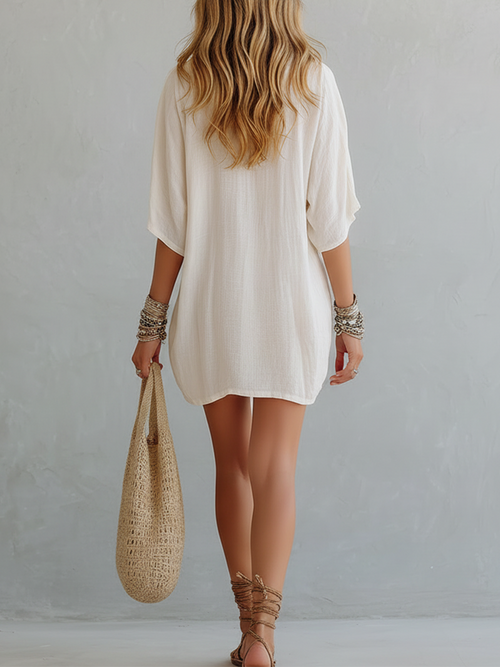 Ivory cotton and linen loose dress