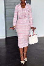 Women Slim Fit Dress + Lapel Jacket Casual Outfit with Temperament