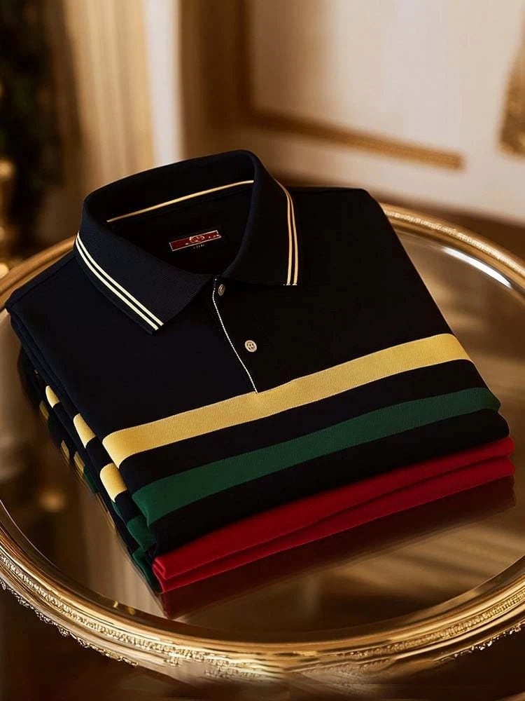 Men's Business Casual Logo Button Short Sleeve Polo Shirt