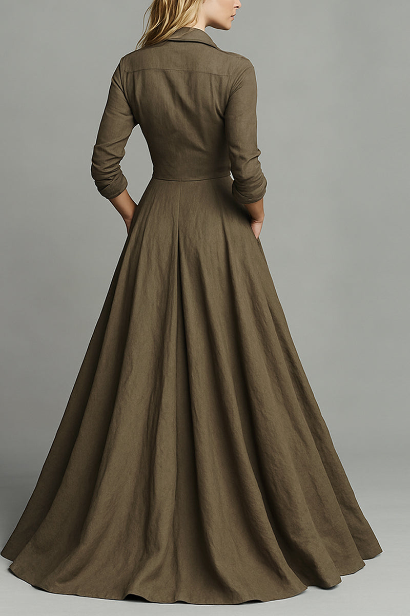 Womens Lapel Row Solid Color Elegant Temperament Dress