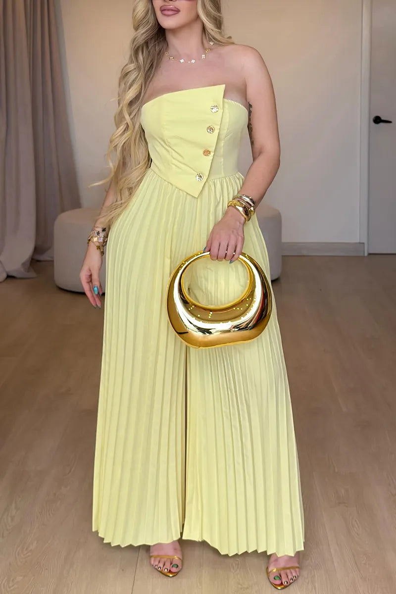 Women's Fashion Trim Wide Leg Bustier Jumpsuit
