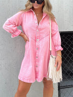 Washed Denim Puff Sleeve Dress