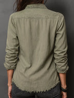 Vintage Pockets Long Sleeve Washed Blouse