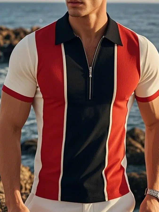 Men's Casual Fashion Color Block Short Sleeve T-Shirt