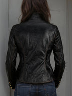 Retro Stand Collar Metal Button Pu Jacket