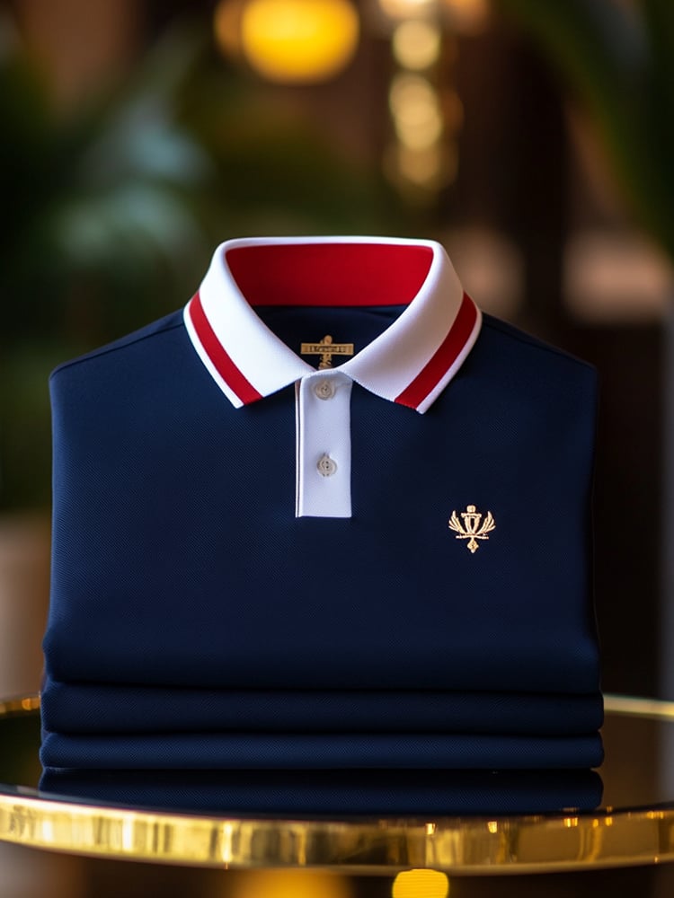 Men's Business Casual Logo Button Short Sleeve Polo Shirt