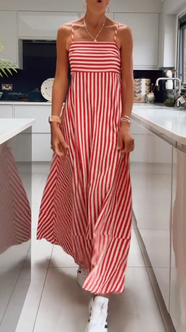 Womens Suspender Striped Loose Casual Dress
