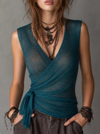 Vintage Wrap-around Tie Detail Knitted Tank