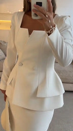 Womens Square Collar Top + Skirt Solid Color Temperament Casual Suit