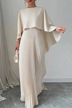 Women's Elegant Cape Sleeve Pleated Maxi Dress Sets