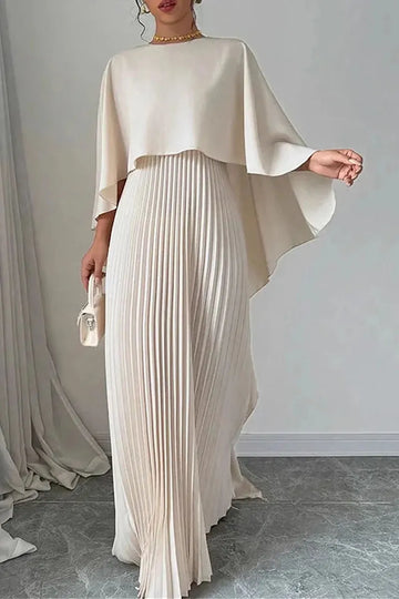 Women's Elegant Cape Sleeve Pleated Maxi Dress Sets