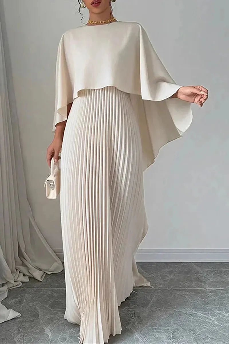 Women's Elegant Cape Sleeve Pleated Maxi Dress Sets