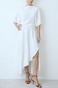 Satin Wrap Asymmetric Maxi Dress | Half-Sleeve Draped Silhouette