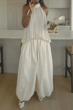 Women Neck Hanging Top+ Lantern Pants Casual Suit