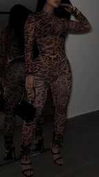 Womens Round Neck Printed Slim Fit Sexy Temperament Jumpsuit