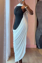 Women Patchwork Back Hollow Elegant Temperament Dress